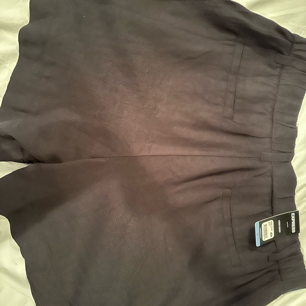 Express Black Elastic-Waist Linen-Blend Shorts